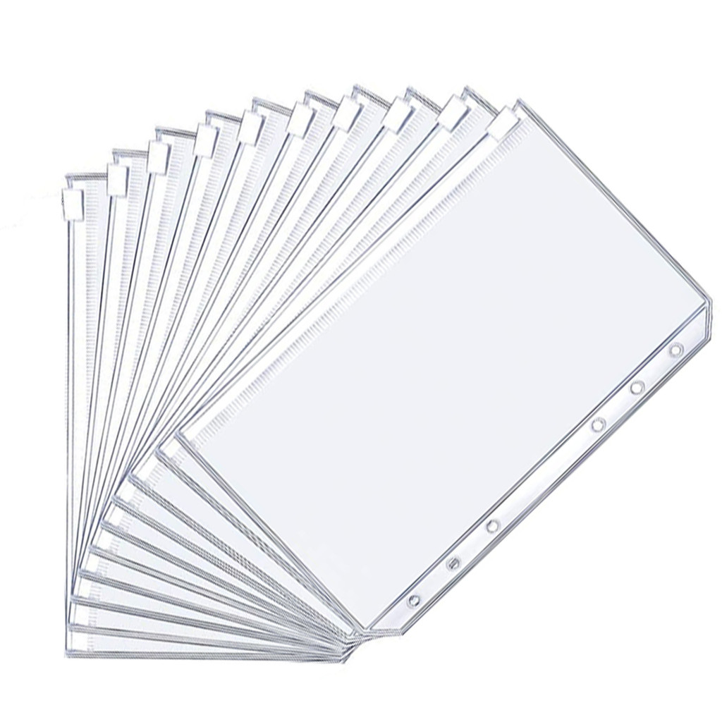 

Binder Pockets A5 6-Hole Zipper Binder Pockets Waterproof PVC Cash Budget Envelopes Loose Leaf Bag For Binder Notebook Planner