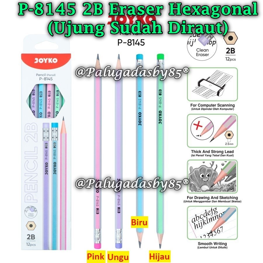 

(1 Biji) Pensil JOYKO P-8145 2B BISA PILIH WARNA / Pencil Pensil Joyko P-8145 2B Hexagonal (1 Biji)