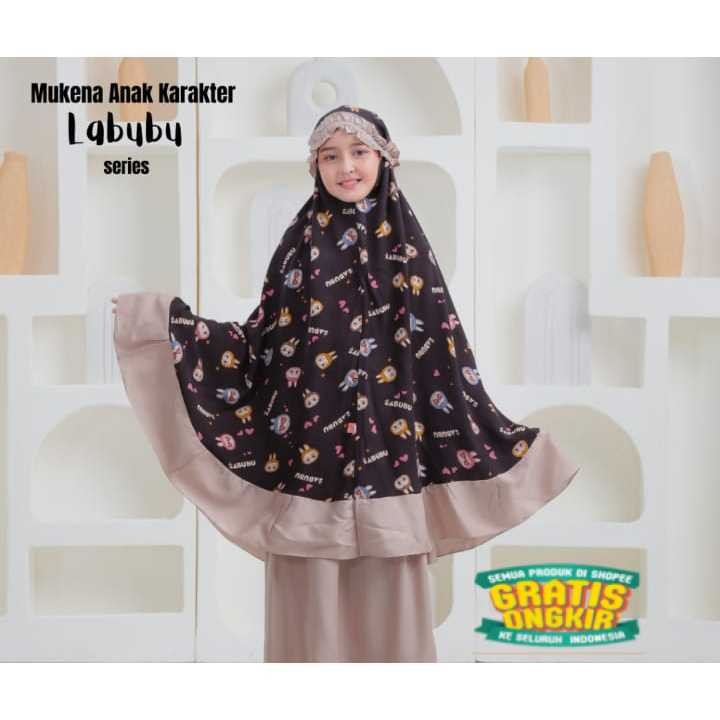 mukena anak motif labubu mukenah anak tanggung karakter usia 4-12 tahun/ sage hijau tosca