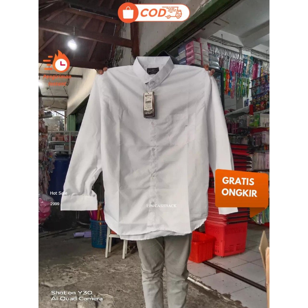 Hurley Kemeja Pria  Kemeja Cowok Polos Lengan Panjang Slimfit Hem Warna Putih Panjang