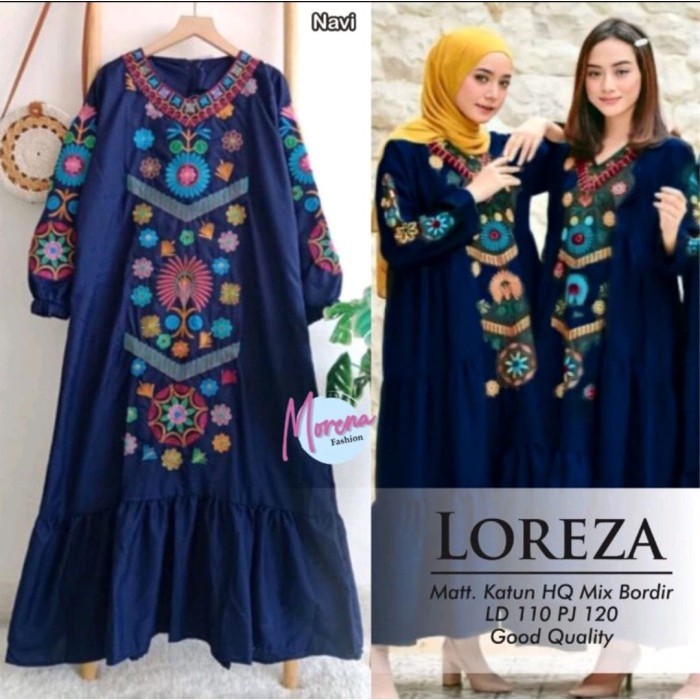 Baju Gamis Wanita  Loreza / Dress Katun  Mix Bordir - Putih, All Size