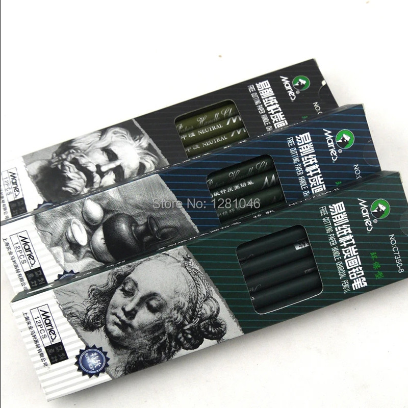 

LifeMaster Maries Charcoal Pencil 12pencils/lot Super Soft/Soft/Neutral Paper Holder For Sketch Art Supply Good Quality