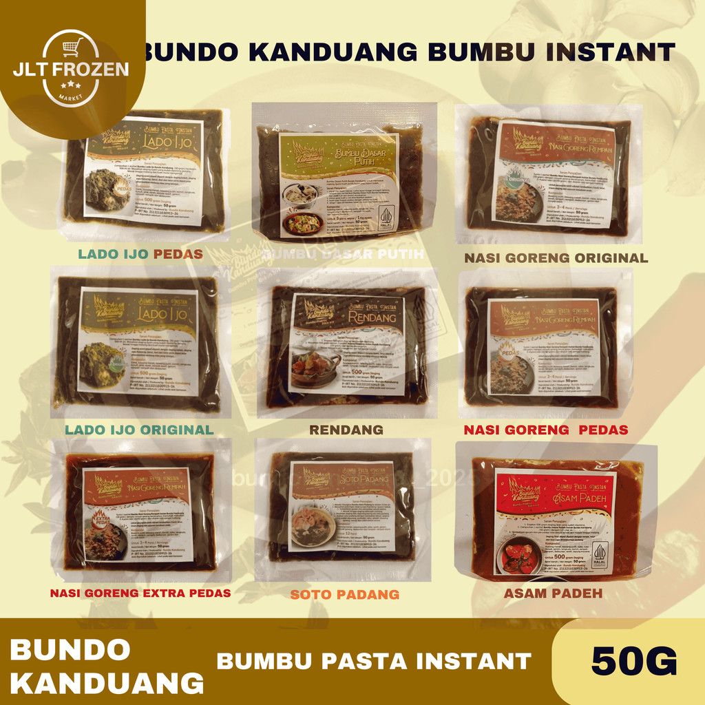 

Bundo Kanduang Bumbu Instant 50g / Bumbu Rendang / Bumbu Nasi Goreng / Bumbu Dasar Putih / Bumbu Lado Ijo / Bumbu Soto Padang / Bumbu Asam Padeh / Khas Minangkabau 50g