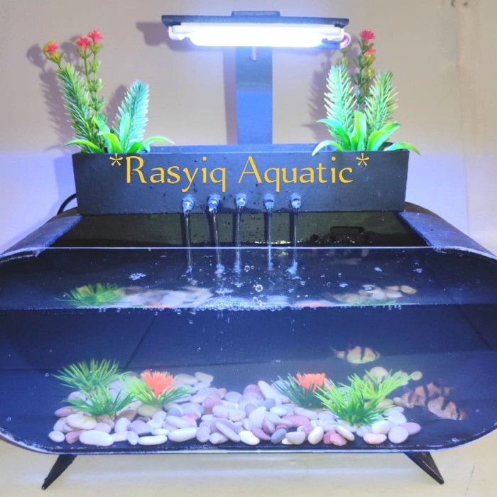 (PROMO)akuarium mini akrilik air mancur/ikan hias/cupang(full set) - Hitam, Tanpa mesin
