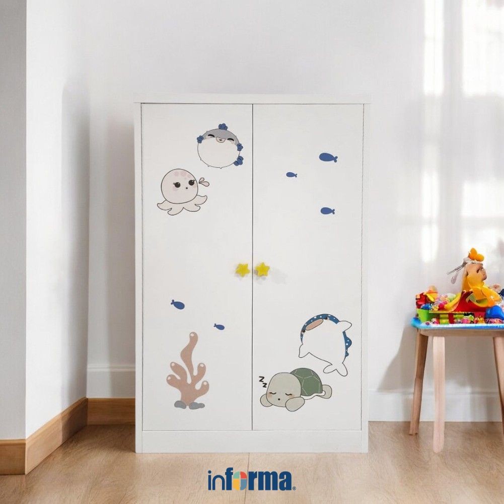 Informa Kiara Lemari Pakaian Anak 2 Pintu Metal - Putih Wardrobe Storage Kabinet Tempat Simpan Baju 