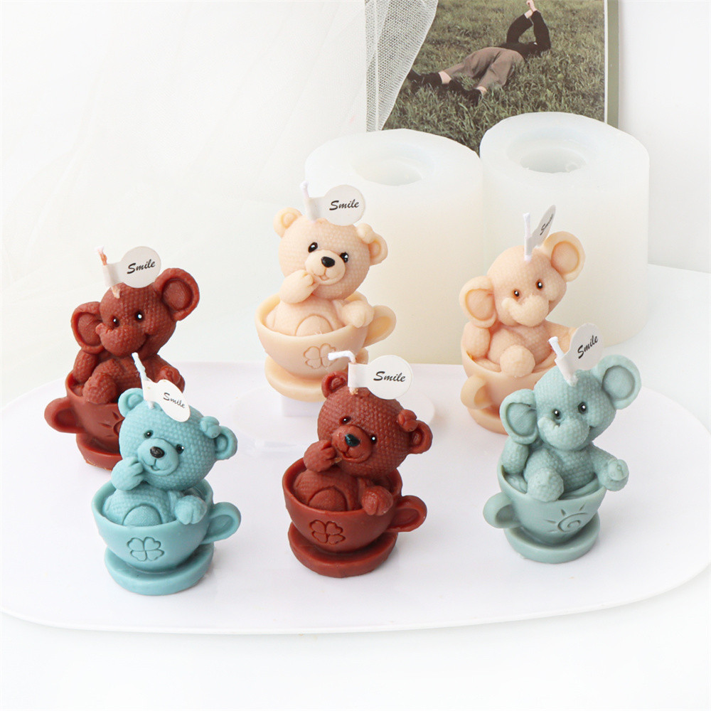 

Teddy Bear Silicone Mold for Candles and Baby Soaps Coffee Mug Bear Mug Mold Soap Sitting in Cup Small Baby Elephant Resin Mould