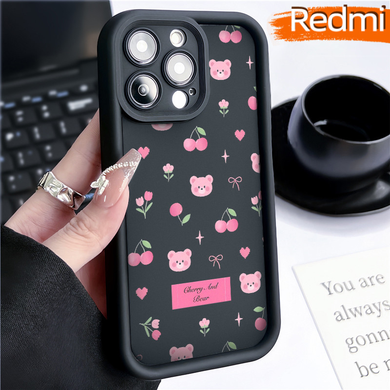Lucu Beruang Merah Muda Silicone SoftCase Redmi NOTE 13 Pro Redmi 12 13C Xiaomi-POCO-M4 Pro Soft Pol