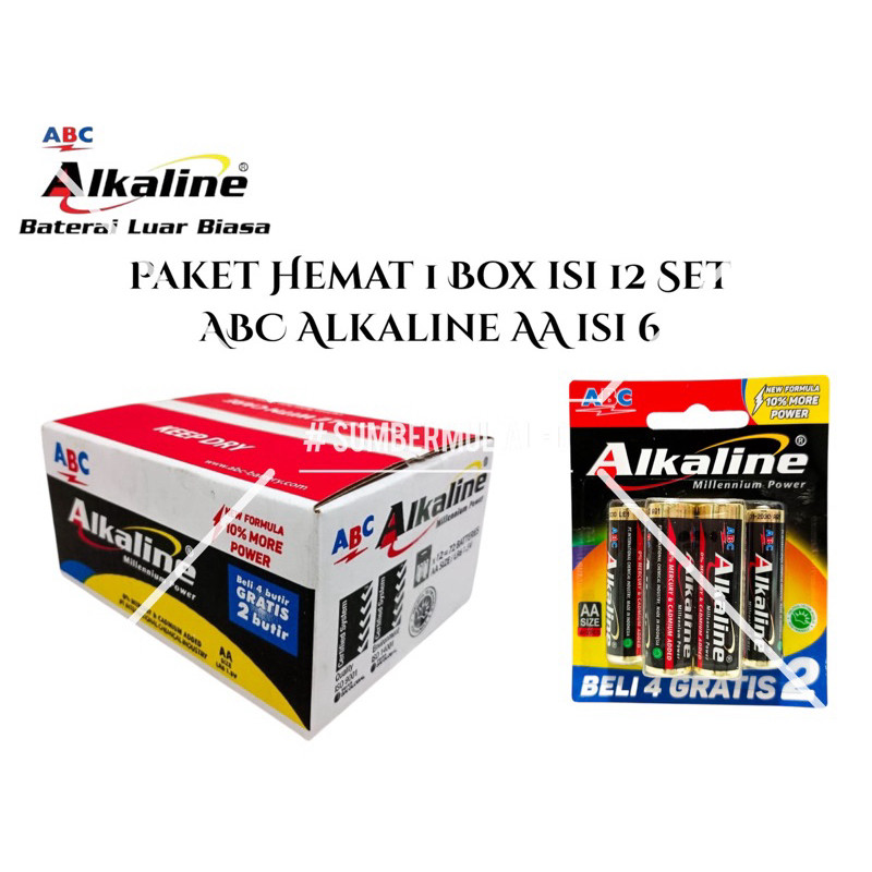 [ PAKET HEMAT 1 BOX ISI 12 SET PASANG ] Batu Baterai ABC ALKALINE AA ISI 6 Battery 1.5V A2 ISI 12 PA