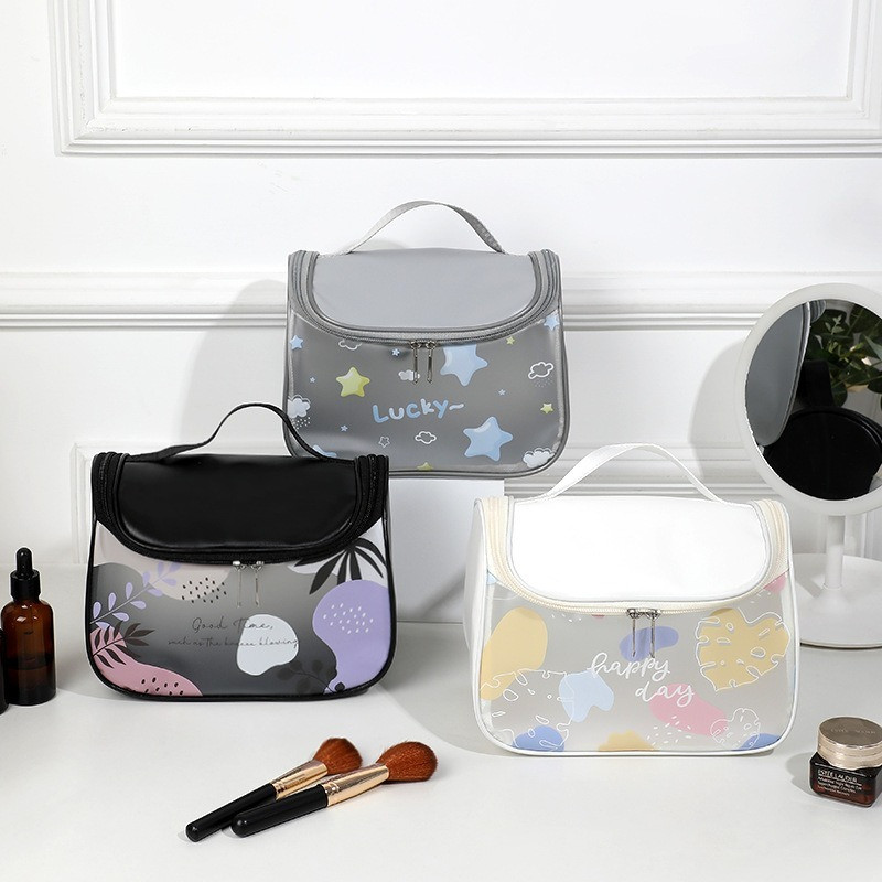 

Waterproof and Transparent PU Frosted Makeup Bag with Large Capacity for Business Trips, Portable Handbag, Toiletries and Storag