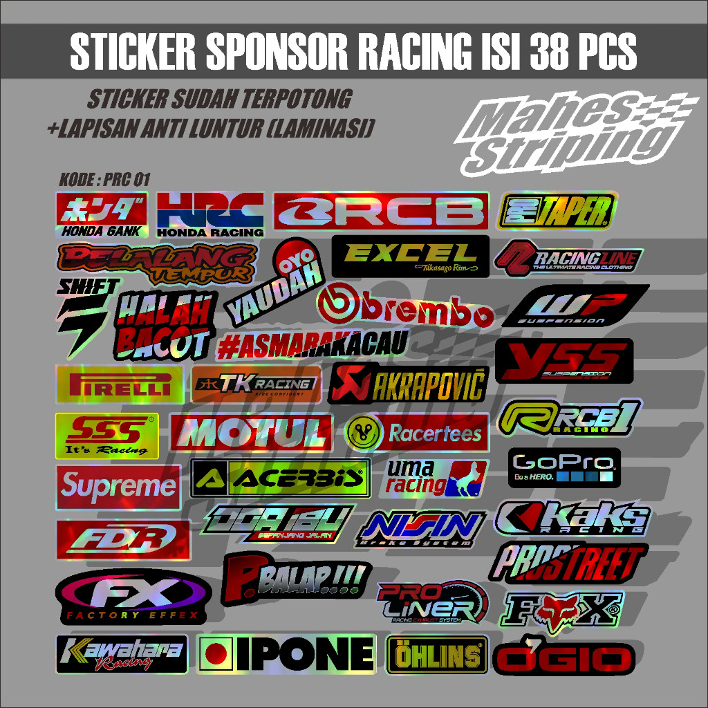 

38 PCS Sticker Sponsor Racing Sudah Printcut Siap Tempel Bahan Vynil