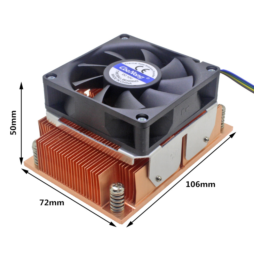 2U Server CPU Cooler Copper Heatsink Radiator Cooling Fan For Intel LGA 2011 Rectangle Narrow ILM wo
