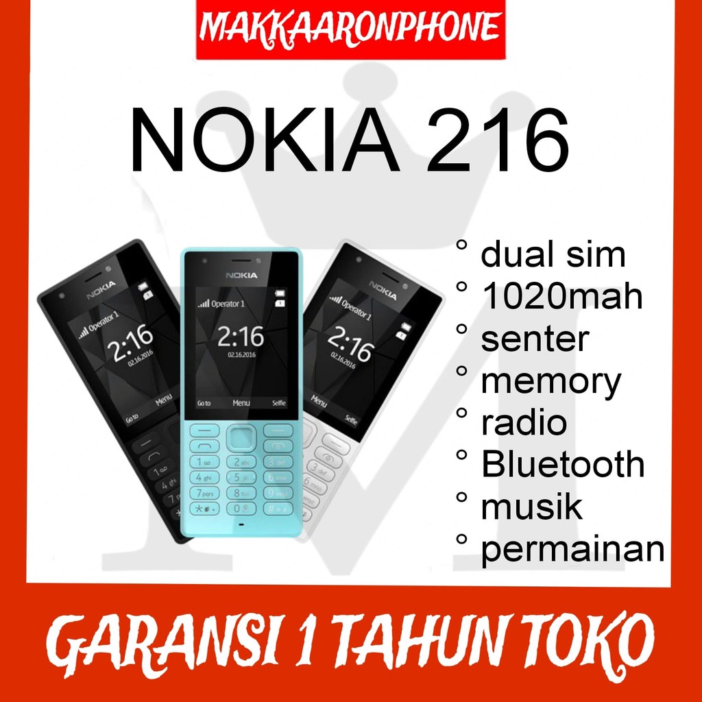 X61_ Hp Nokia 216 Baru [Garansi 1 Tahun] Memori, Musik, Kamera, Bluetooth, Radio, Mp3,