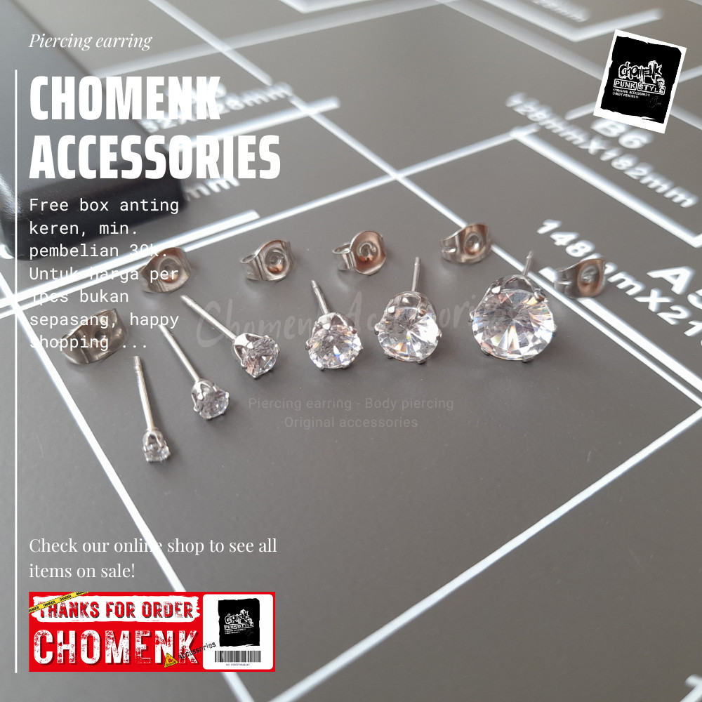 1pcs anting tindik anting pria anting baja putih anting zicron anting putih (cewek/cowok).