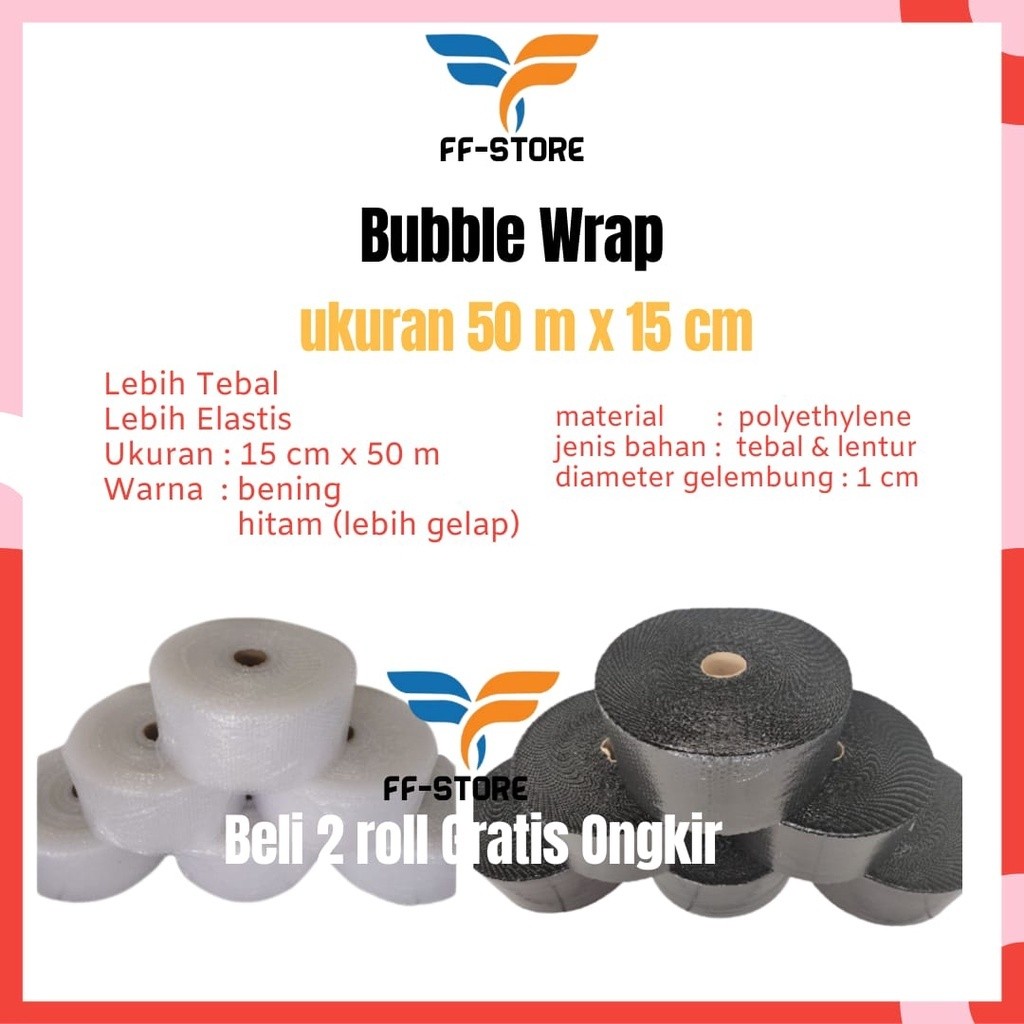 

[50Mx15CM] Bubble Wrap 15cm x 50M Hitam Bening Roll Meteran Bandung