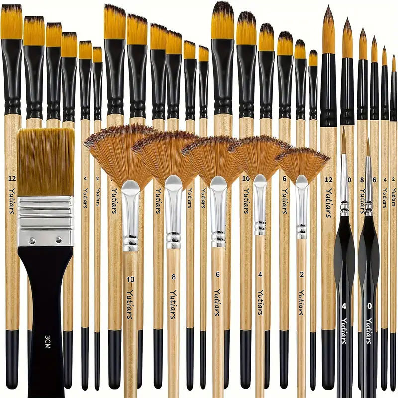 

28/32 Pieces Paint Brush Set, Artist Series, Nylon Bristles with Round, Filbert, Flat, Fan, Angle, Fine Detail Brush for Artists