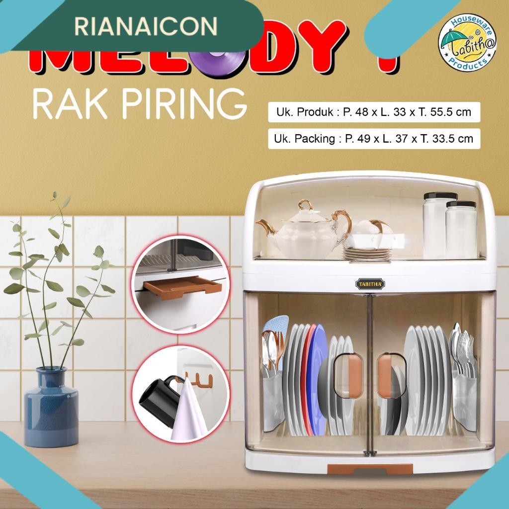 Tabitha Rak Lemari Piring Jumbo Lemari Dapur Kaca Transparan Rak Peniris Piring - Rak Piring Dynamic
