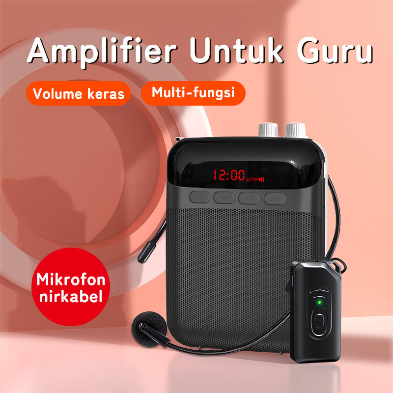 Megaphone Portable Mini Wireless Speaker + Mic Headband - Alat Pengeras Suara untuk Presentasi Guru,