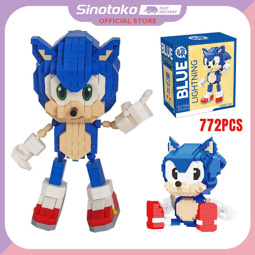 Mainan Balok Bangunan Sonic Biru Mini / Mainan Balok Bangunan Sonic Edukatif Anak/Hadiah Balok Bangu