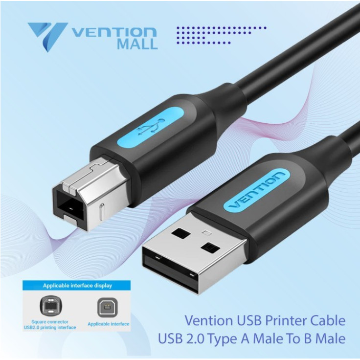 Vention Kabel Data USB 2.0 A to B Male Scanner Printer Sound Card Mixer 2m 3m