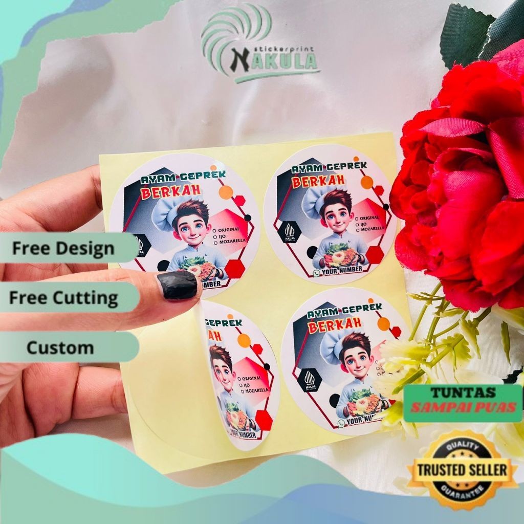 

NKL 2-4 Ready Stiker Makanan Ayam Geprek Label Box Kardus Catering Sticker Fried Chiken Free Desain