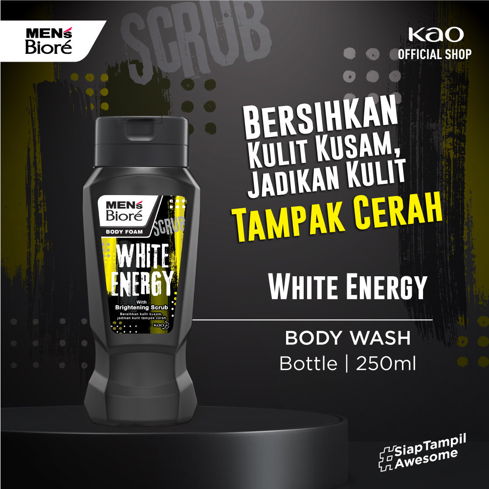 Men's Biore Sabun Mandi Cair Untuk Pria White Energy Eksfoliasi Botol 250 ml - Sabun Cair Body Wash