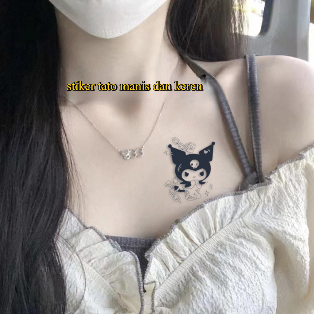Stiker tato karakter kartun yang lucu dan imut seperti Kuromi dan Hello Kitty, cocok untuk pelajar, 