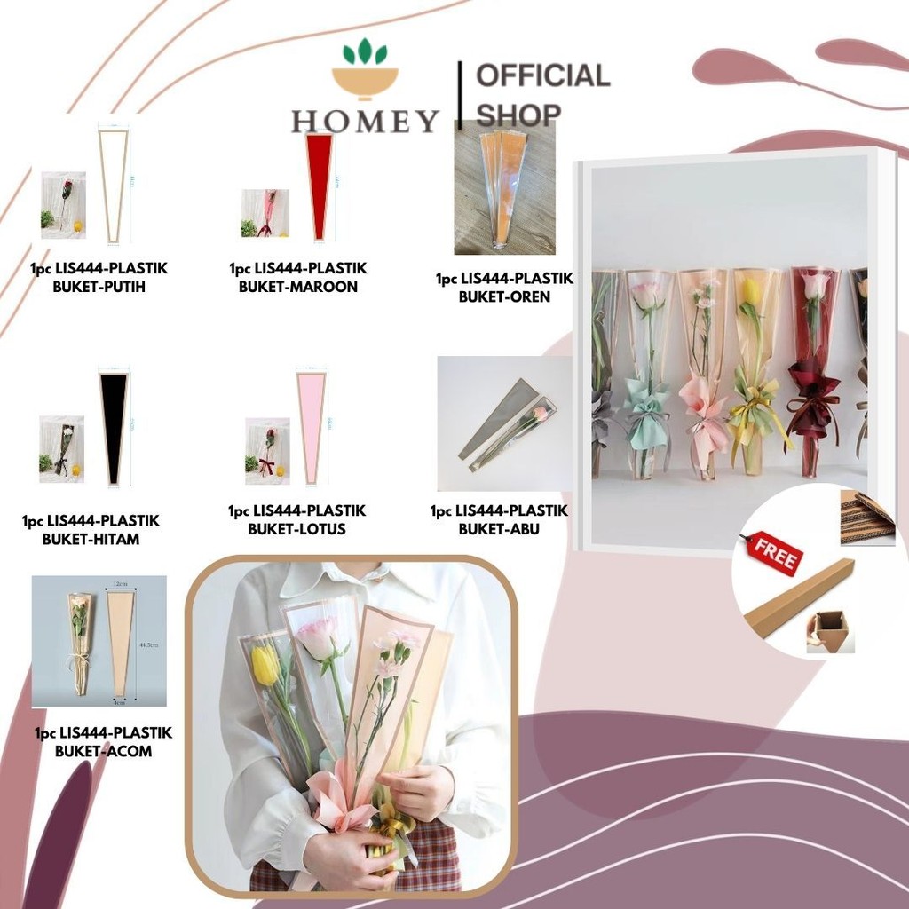 

HOMEY - 1pc LIS444 Plastik Bunga Mawar 1 tangkai (ecer per lembar) / Wrapping Plastik untuk Mini Buket Rose