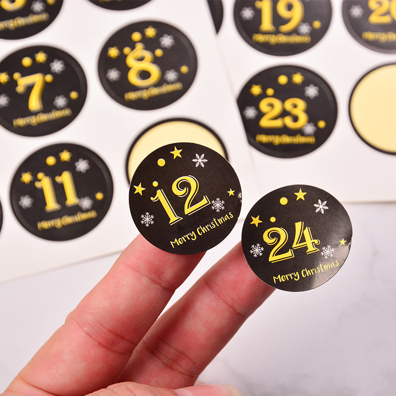 

120pcs Black Round Seal Sticker Merry Christmas Gift Decoration DIY Stationery Scrapbook Tag Party Holiday Digit Number Figure