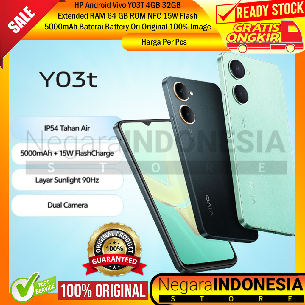 Vivo Y03T 4/32GB 4/64GB RAM 4 64 GB AI Dual Camera 5000 mAh Android Smartphone HP Hape Handphone 15W