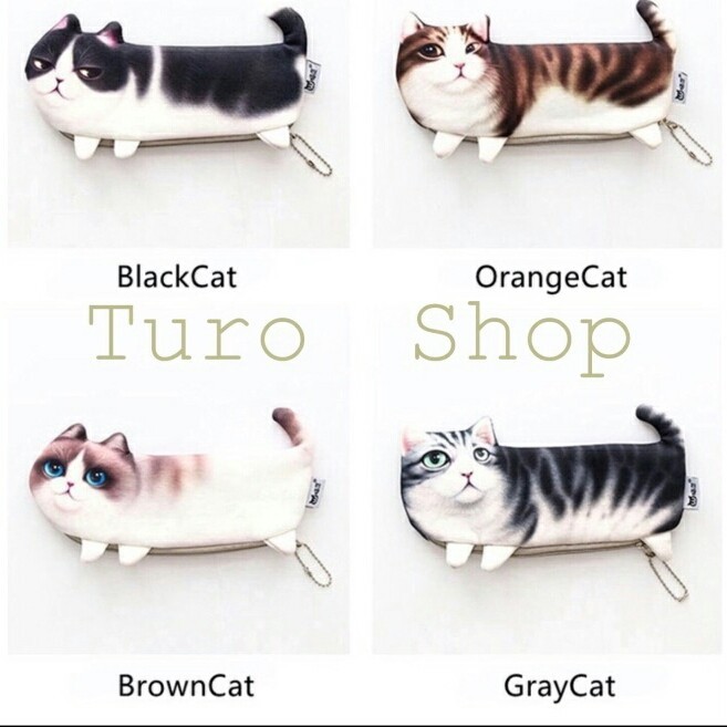 

[P R O M O] kotak pensil gambar kucing lucu unik tempat alat tulis dompet hp pen - brown