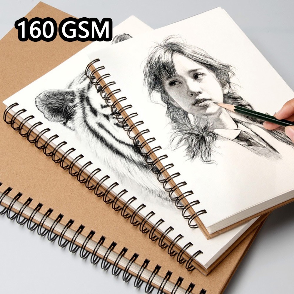 

【Dotding】Buku Sketsa Kertas Kraft A3/8K/A4/16K/A5 Buku Catatan Seni Spiral Lembar Kosong 160GSM HardCover Perlengkapan Sekolah Buku Catatan Gambar Pensil H164