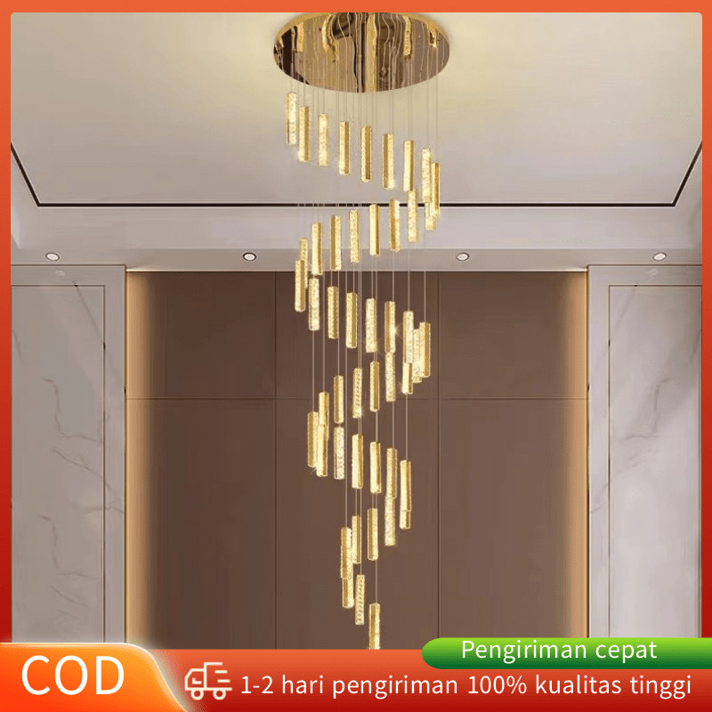 Lampu Gantung Tangga Ruang Tamu LED Revolving Lampu Gantung Kristal Ruang Makan Lampu Langit-langit 