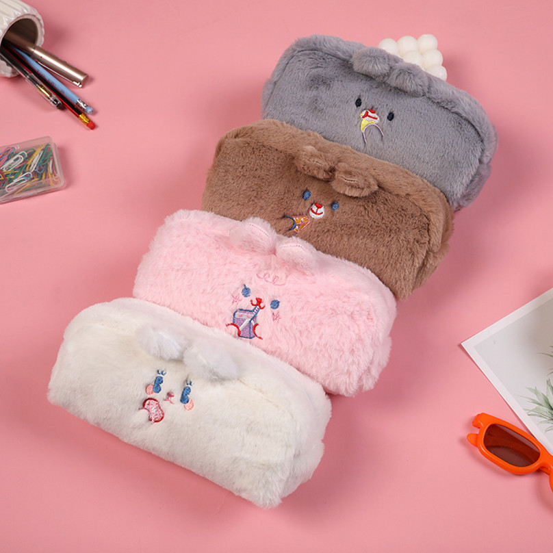 

Kawaii Pencil Case Big Plush School Pencil Case Korean Stationery Bear Cute Pen Case For Girls Trousse Scolaire Pencil Bags