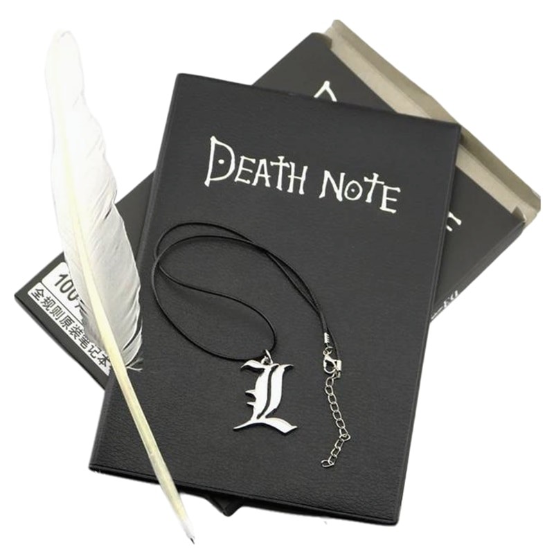 

A5 Anime Notebook Set Leather Journal And Necklace Feather Pen Animation Art Writing Journal Notepad