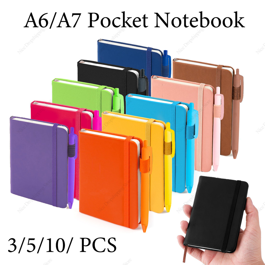 

3/5/10Pcs Portable Mini Notebook with Pen A6/A7 Pocket Notepad Travel Diary Planning This To-Do List Office School Stationery