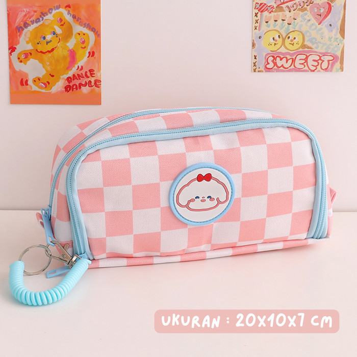 

New Arrival Mismi Azumi Pencil Case Kotak Pensil Sekolah Kapasitas Besar Dual Slot - Merah Muda