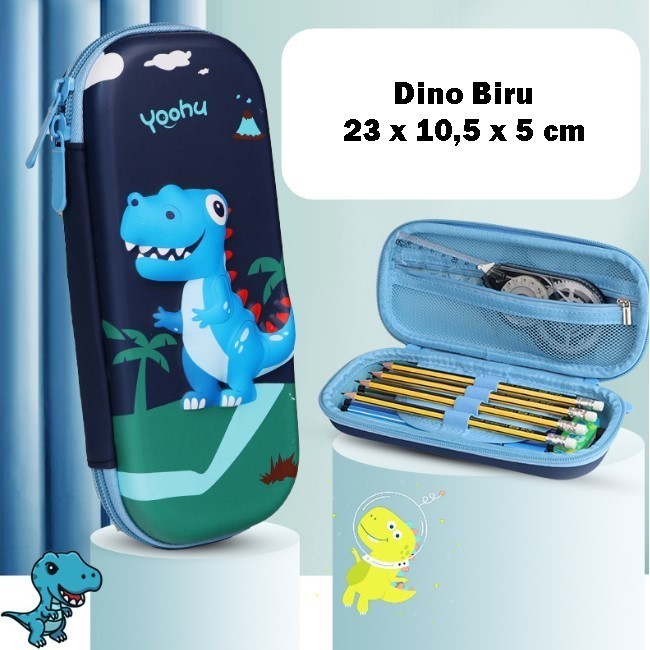 

New Arrival Tempat Pensil Kotak pensil Tepak 3D Timbul Hardcase Pencil Case Kulit - Dino Biru