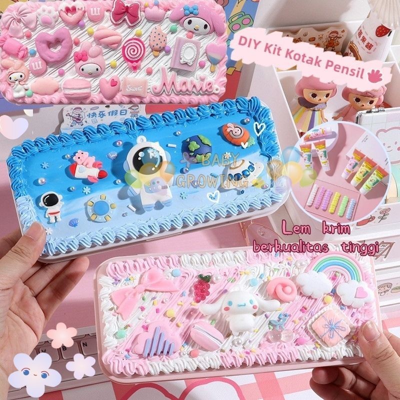 

Cream Clay Pencil Case Sanrio DIY kreatif lem sticker Kotak alat tulis troli Kotak alat tulis dua lapis berkapasitas besar dengan bentuk kreatif