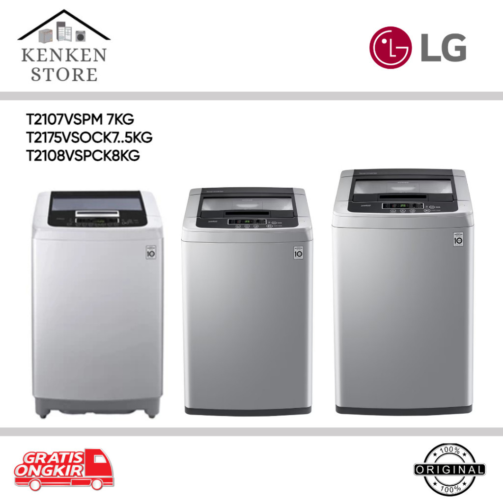 MESIN CUCI LG 1 TABUNG T2107VSPM 7KG / T2175VSPCK 7.5KG / T2108VSPCK 8KG