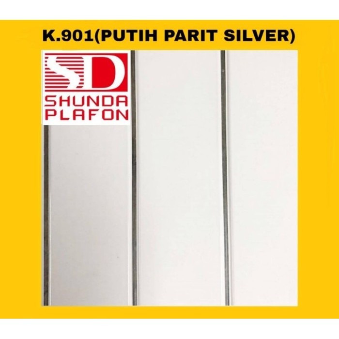 Plafon PVC Shunda Kingfon K901 Putih Parit Silver