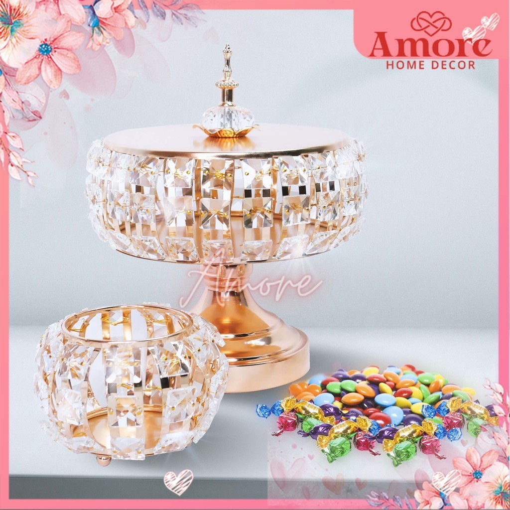 Set Isi 3 Pcs Tempat Permen Cembung | Penyimpanan Serbaguna Candy Box Gelas Kaca Tempat Permen Mewah