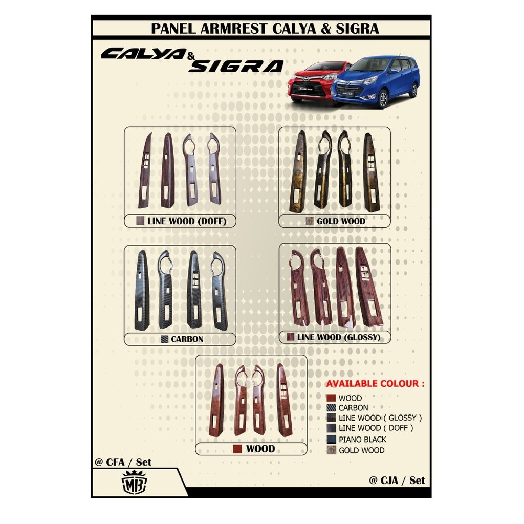 Panel Armrest Calya Sigra Wood Carbon Hitam