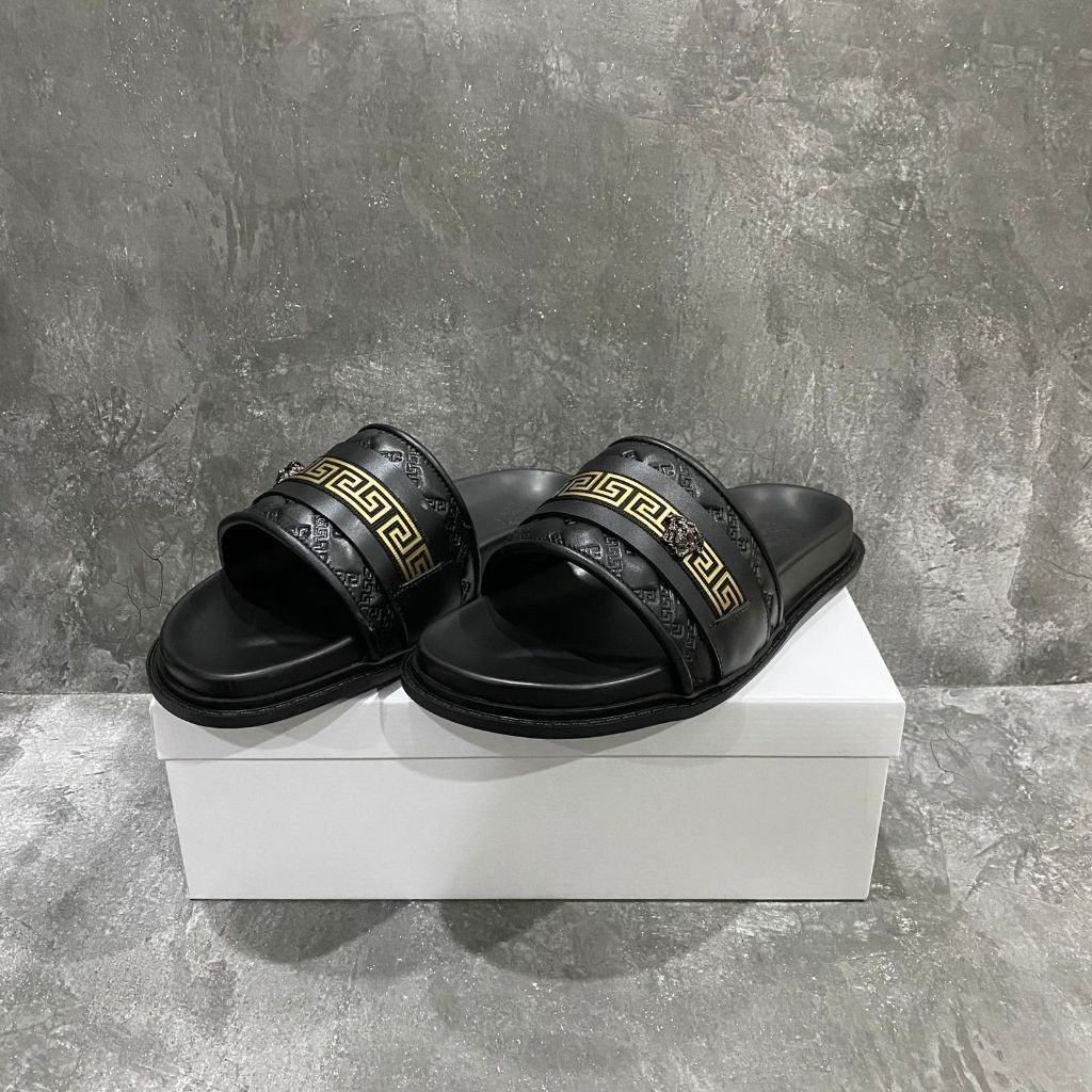sandal vsc pria / sandal slide unisex black gold / sandal slip on pria terbaru