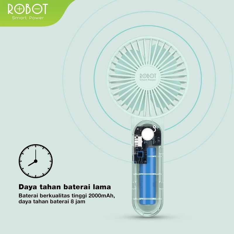 

ROBOT RT-BF11 Portable Fan, Powerbank 2000mAh Mini Fan Kipas Angin Mini lipat - Garansi Resmi 1 Tahun warna green