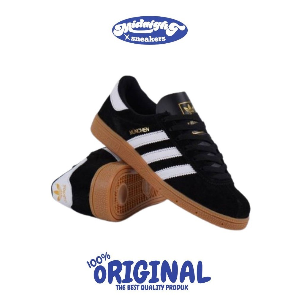 [MS] Sepatu Sneakers Adidas Munchen Black Gum 100% Original (Free Papperbag)