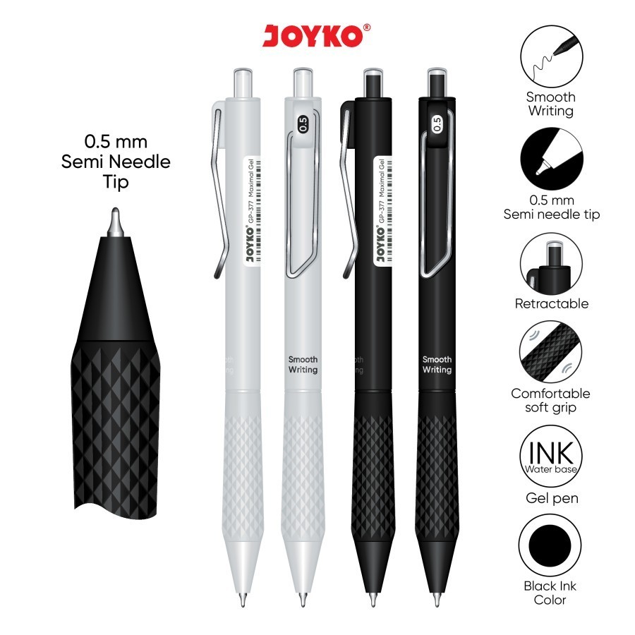 

(1 Biji) GROSIR Gelpen Joyko GP-377 0.5 mm Black / Gel Pen Pulpen Pena Joyko GP-377 Maximal Gel