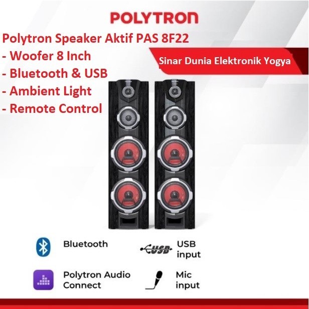 Polytron Speaker Aktif 8" Bluetooth USB Mic PAS 8F22 Light Super Bass