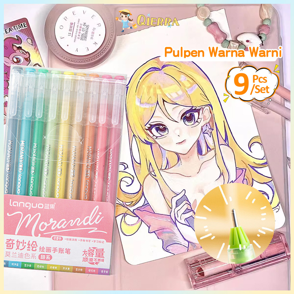 

Qierra 0.5mm 9pcs Pulpen Gel Warna Warni Morandi Gel Pen Skin Color Pulpen Aesthetic Bolpen Gel Multicolor