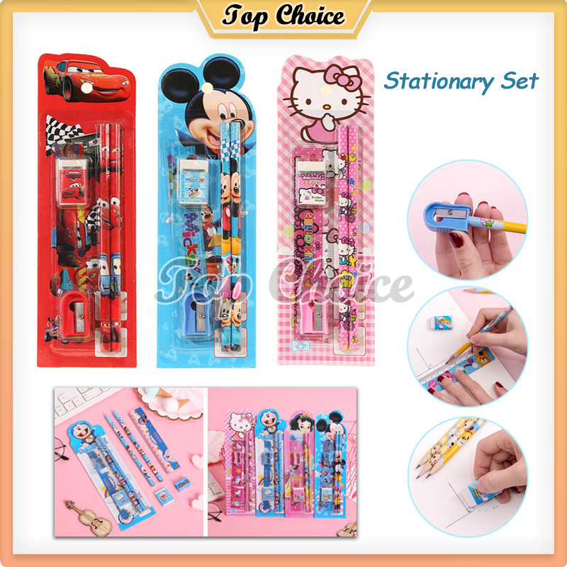 

Stationary Set 5 In 1 Karakter / Set Alat Tulis Pensil / Mini Stationery