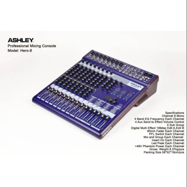 Mixer 8 Channel Ashley Hero-8 Original 4 Aux